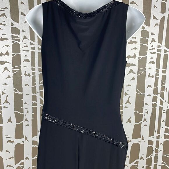 Chaps Evening Black Asymmetrical Sequin Accent Long Evening Gown sz 6 - Picture 6 of 9